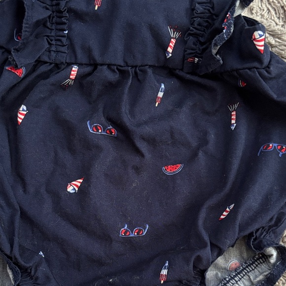 Navy Blue Baby Romper with Fun Print - Picture 2 of 2